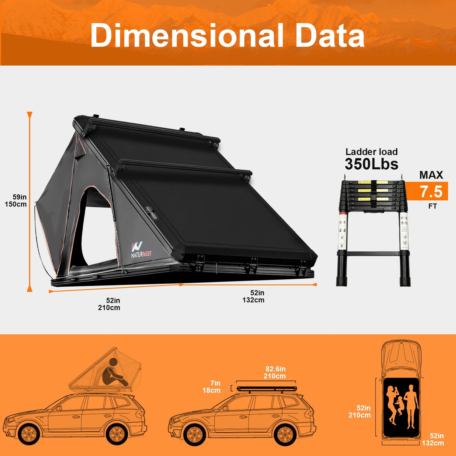 Naturnest Rooftop Tent Hard Shell, Nature Nest Roof Top Tent Hardshell Rooftop Tent For Van Jeep SUV Truck Car Tents For Camping