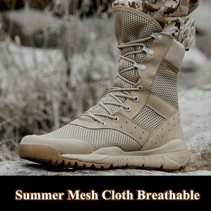 Summer Combat Boot Men Women Climbing Training Lightweight Waterproof Tactical Boots Outdoor Hiking Breathable Mesh Army Shoes