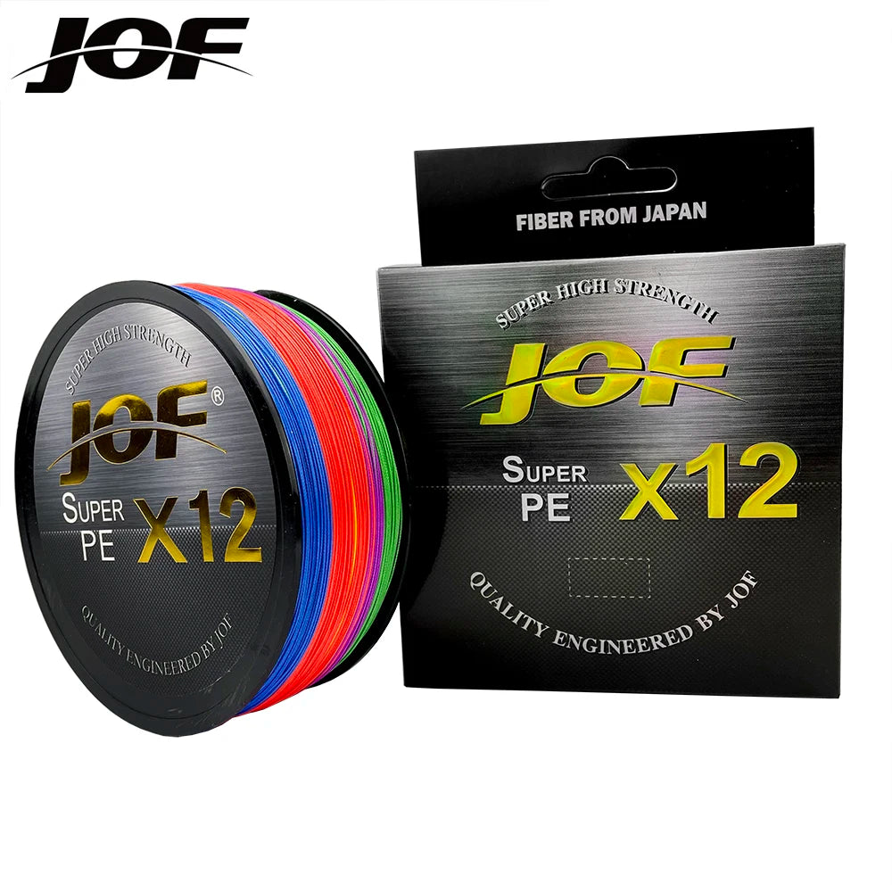 JOF 12 Strands Braid PE Fishing Line 300M 500M 100M Strong Abrasion Resistance Multifilament Fishing Line