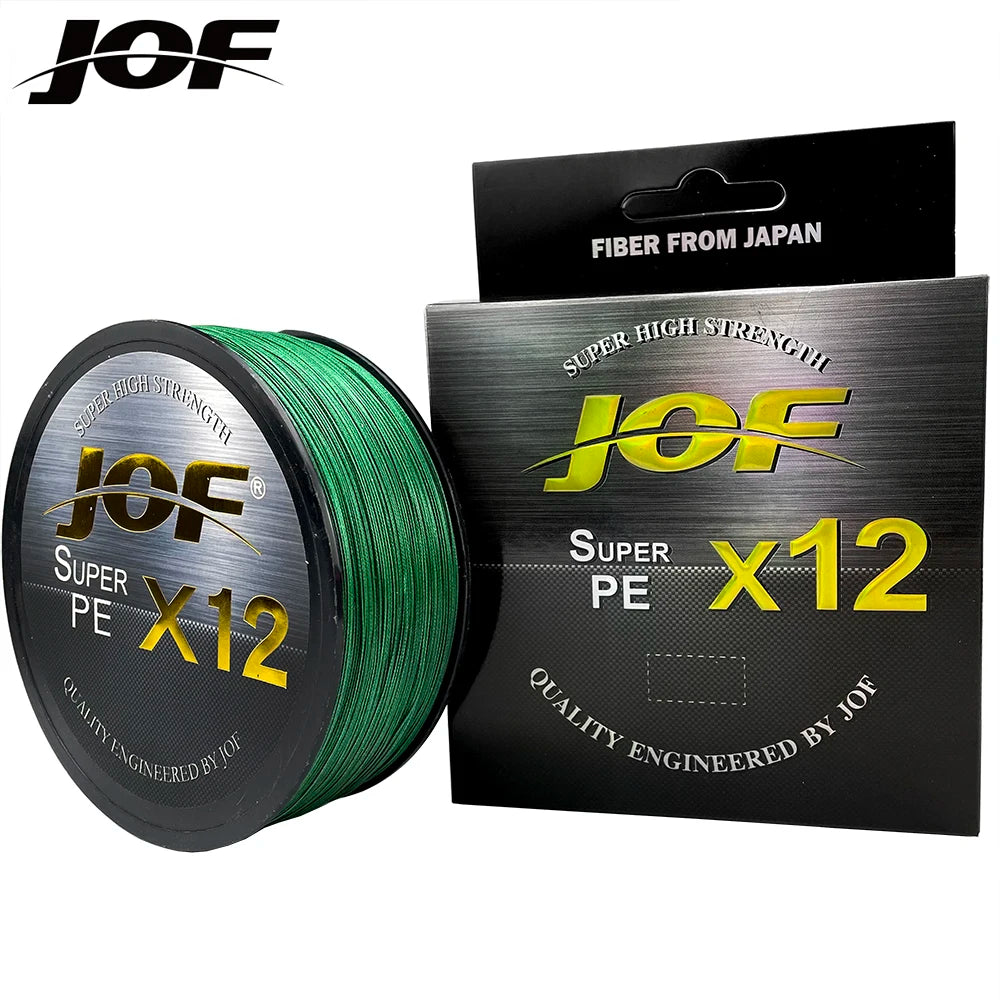 JOF 12 Strands Braid PE Fishing Line 300M 500M 100M Strong Abrasion Resistance Multifilament Fishing Line