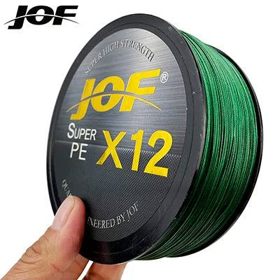 JOF 12 Strands Braid PE Fishing Line 300M 500M 100M Strong Abrasion Resistance Multifilament Fishing Line