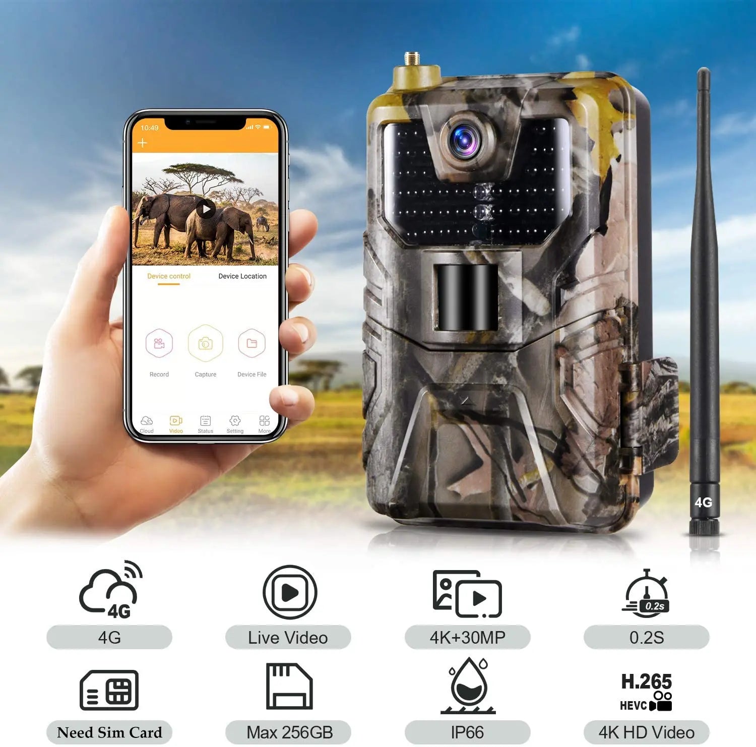 Live broadcast APP Trail Camera Cloud Service 4G 30MP Wireless Wildlife Hunting Cameras HC900PRO 0.3S Night Vision