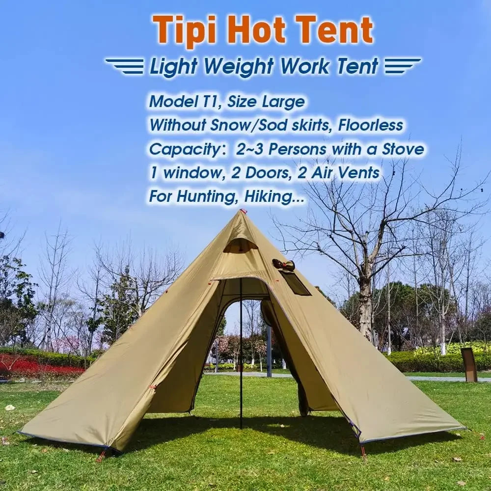 4 Persons 5lb Lightweight Tipi Hot Tents with Stove Jack, 7'3