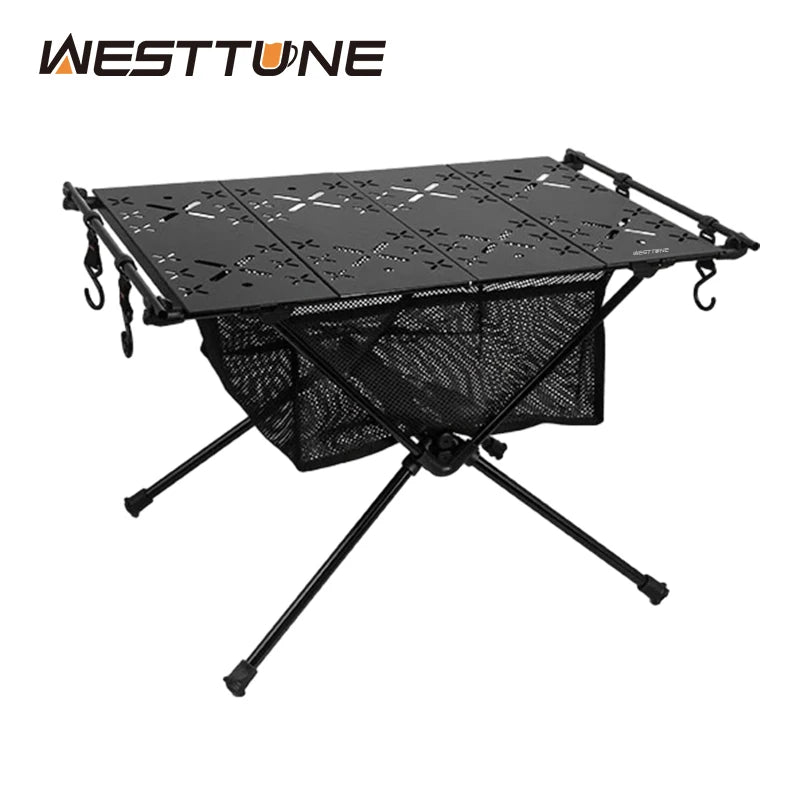 WESTTUNE Folding Camping Table Aluminum Lightweight Portable Table with Storage Mesh Bag for Outdoor Backyard Picnic BBQ Hiking