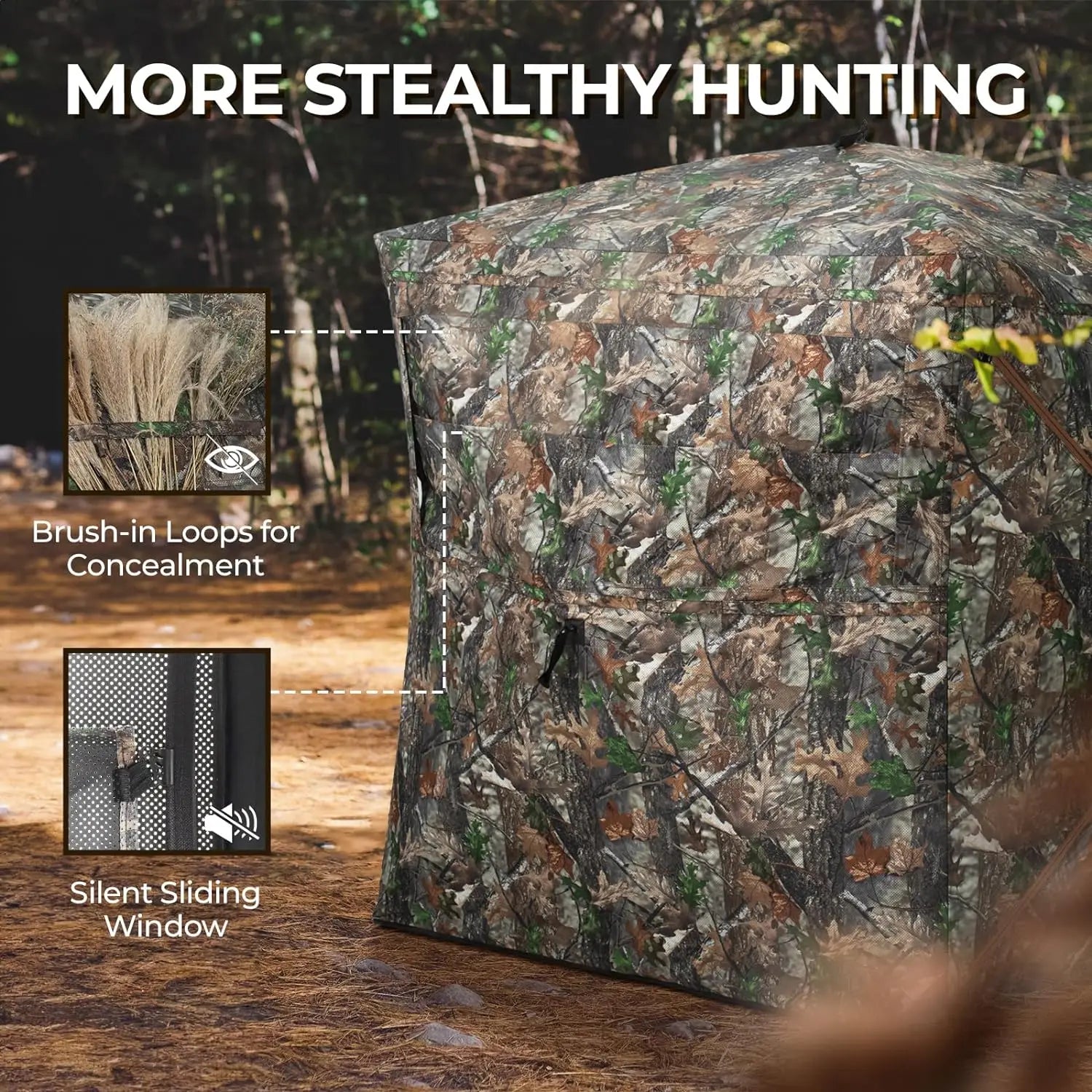 Portable and Durable Hunting Tent, Pop Up Deer Blinds, See Through Ground Blinds, 2-3 and 3-4 Person, 270 °