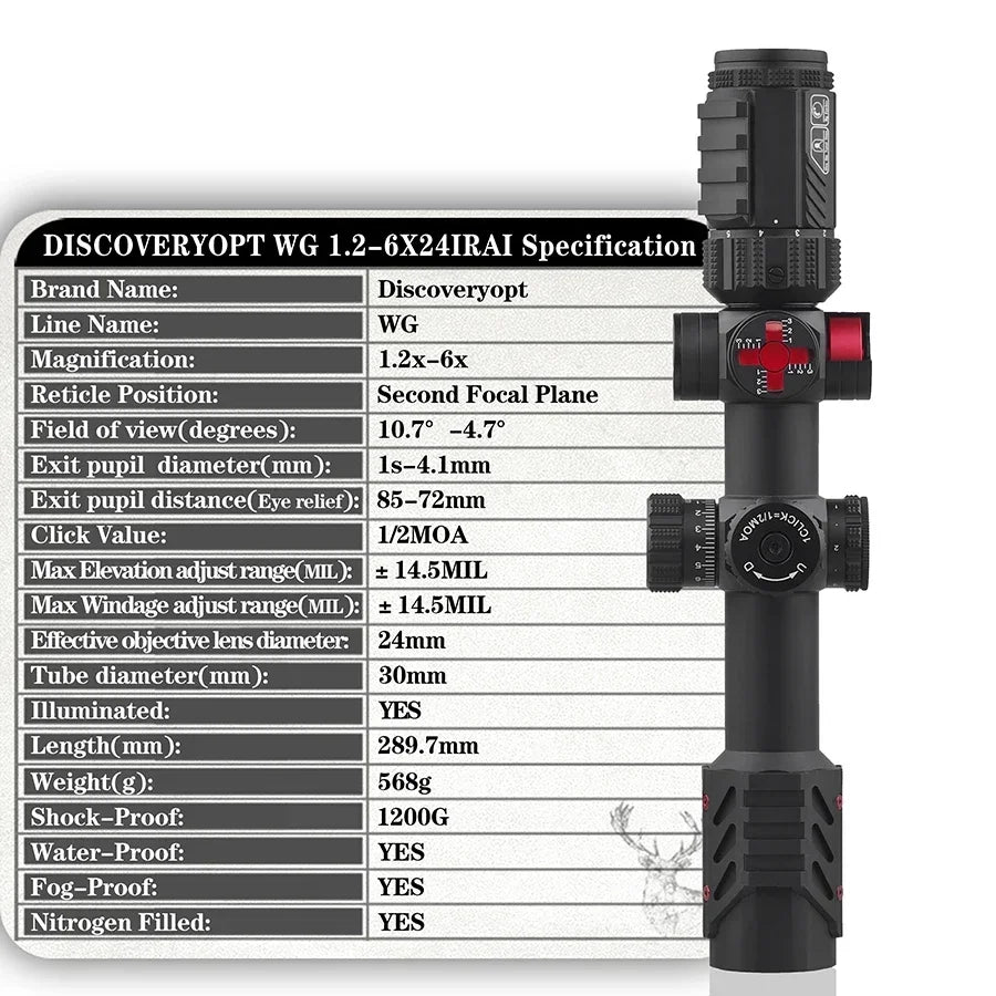 Hunting Rifle Scopes Airsoft Air Guns Sight Red Dot ,WG 1.2-6x24IRAI30mm