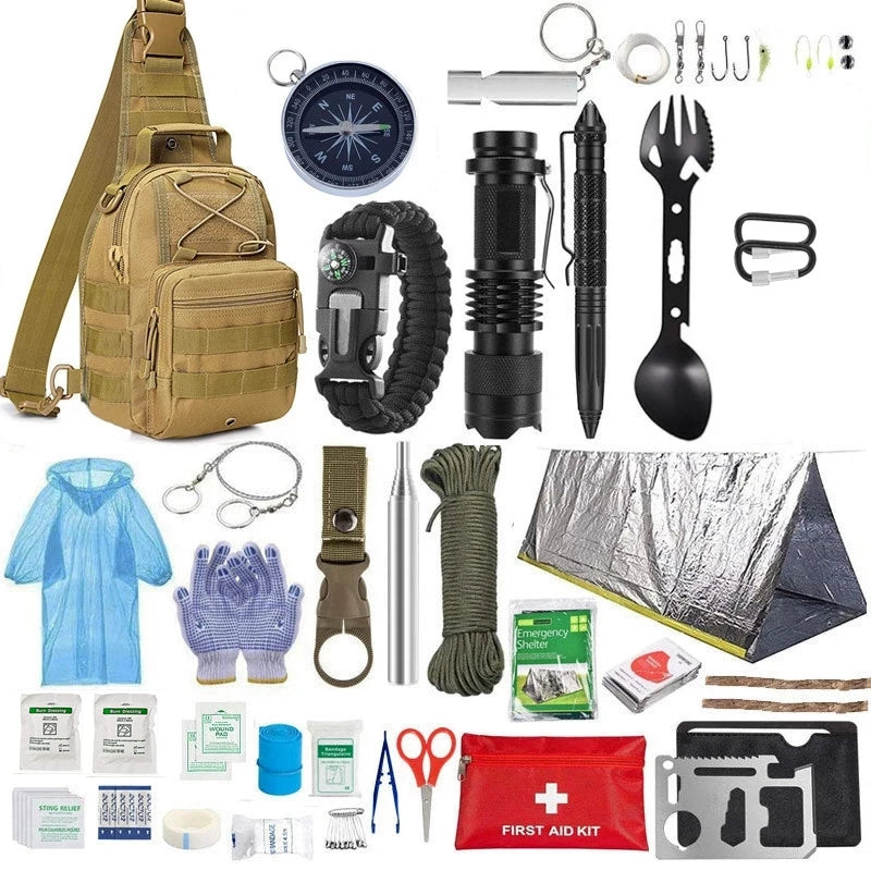 Survival Kit military Camping Multifunction Defense Equipment First Aid SOS for Wilderness Adventure With knife Thermal Blanket