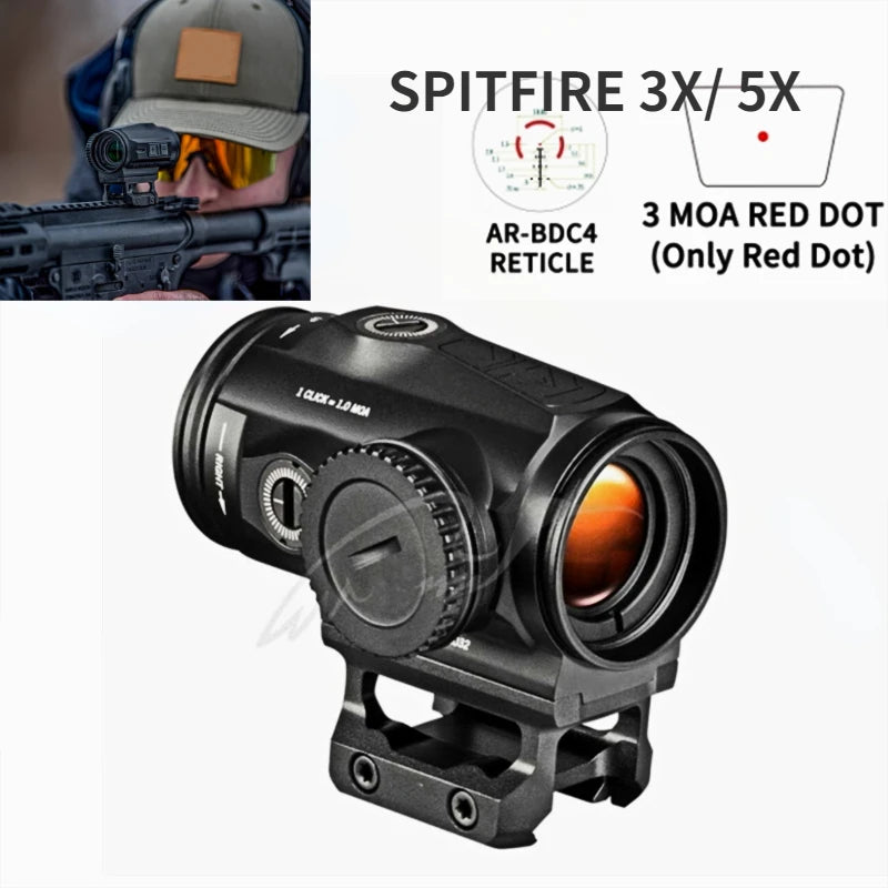 SPITFIRE Gen II 3X Prism Scope AR-BDC4 Reticle HD Lens Elements Night Vision Tacitical Hunting Reflex Rifle Scope Fit 20mm Rail