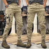 Military Tactical Cotton Cargo Pants for Mens Elastic Casual Trousers Zipper Multi-Pocket Joggers Fashion Khaki Black Army Green