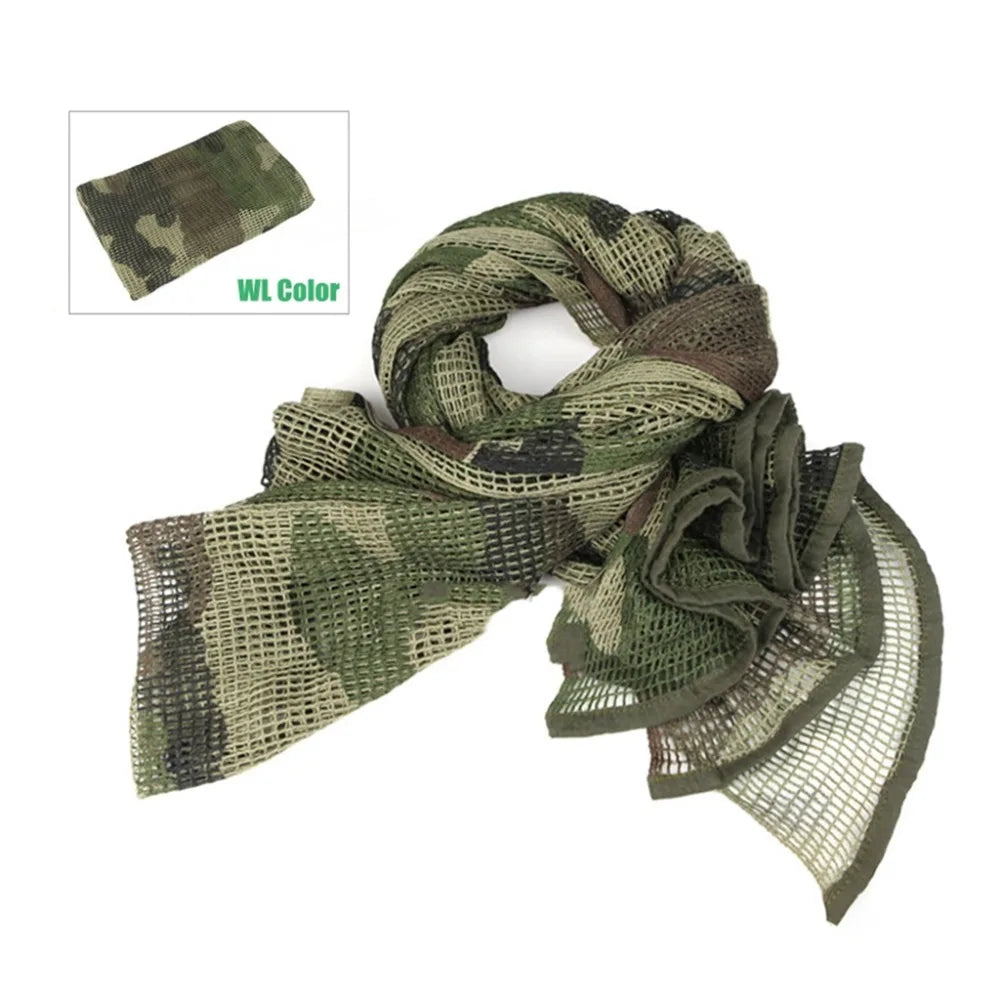 Camouflage Outdoor Scarf Tactical Mesh Breathbale Scarf Sniper Face Veil Camo Airsoft Hunting Cycling Hiking Neckerchief Mask