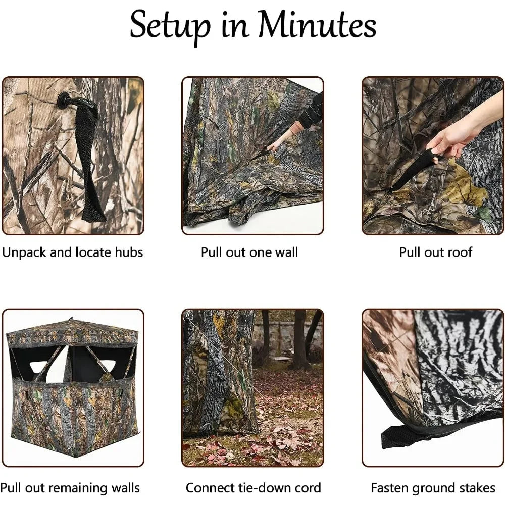 3 Person Pop up Ground Blind, Portable Hunting Blind with Mesh Windows, Carrying Bag & Ground Stakes, with Hub System