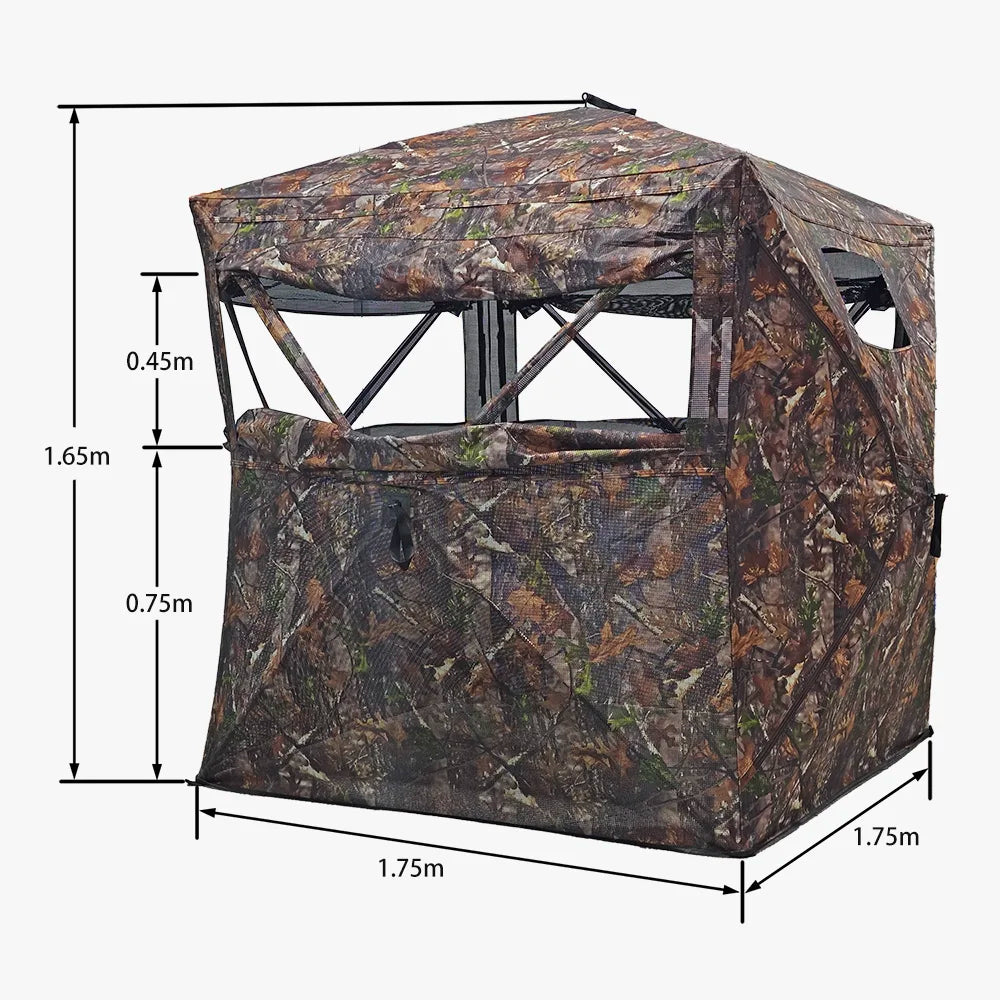 Hunting Blind with chair, 270 degree Shoot Through Mesh with Silent Sliding Window, 2-3 Person Ground Deer Stand Pop Up Tent