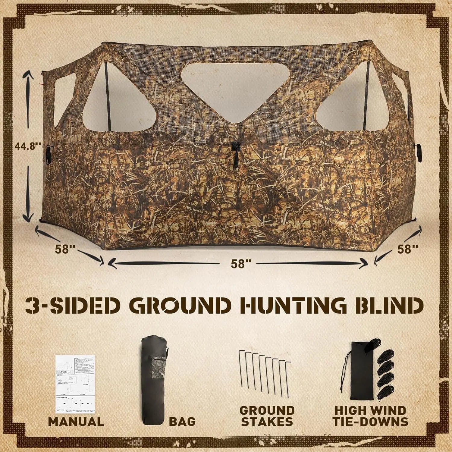 Lenotos Pop Up Ground Blind, Easy-Setup Hunting Blind for Deer, Turkey, Duck - Dry Grass Camo