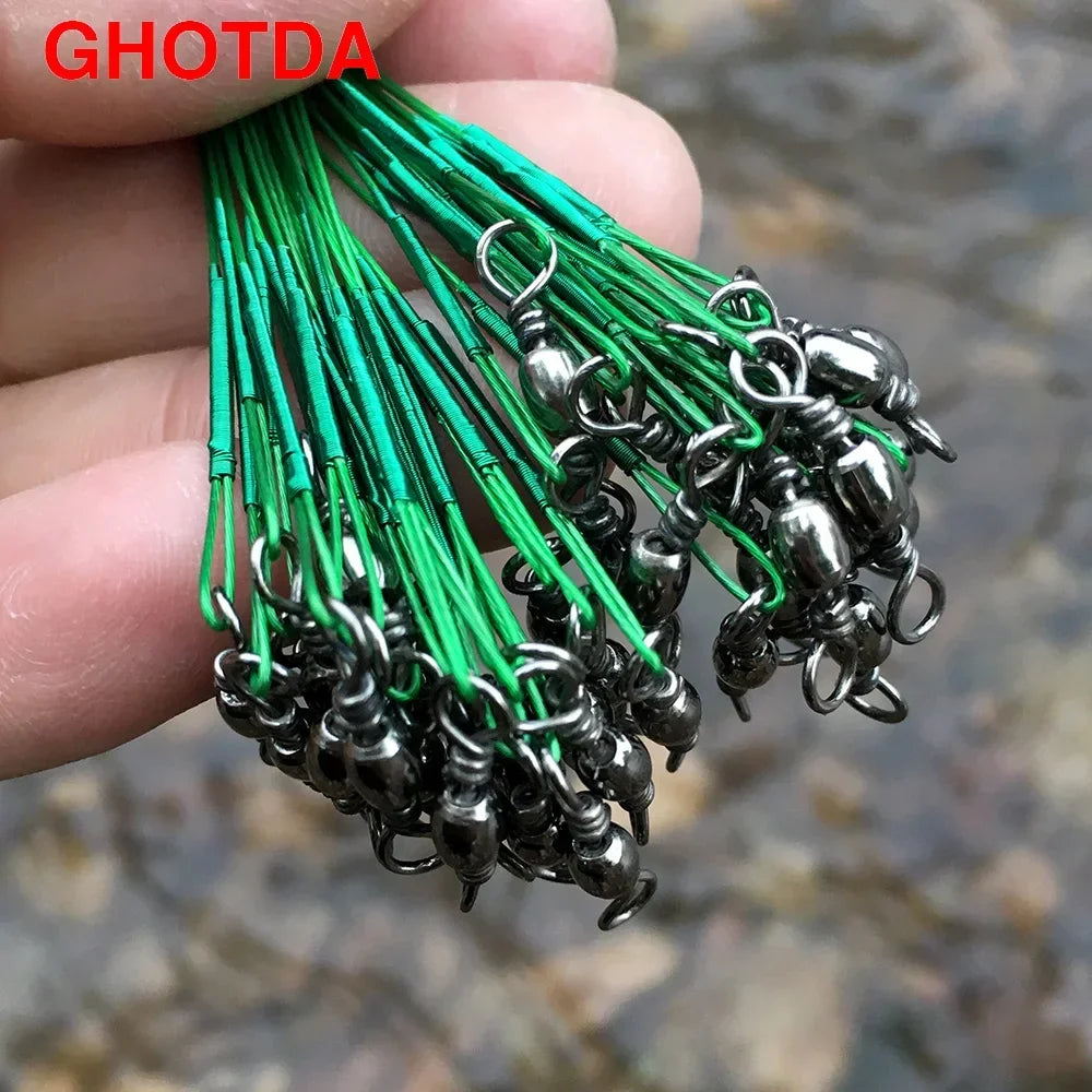 20 pcs/lot Fishing Leash Lure Fishhook Line Trace Wire Leader Swivel Snap