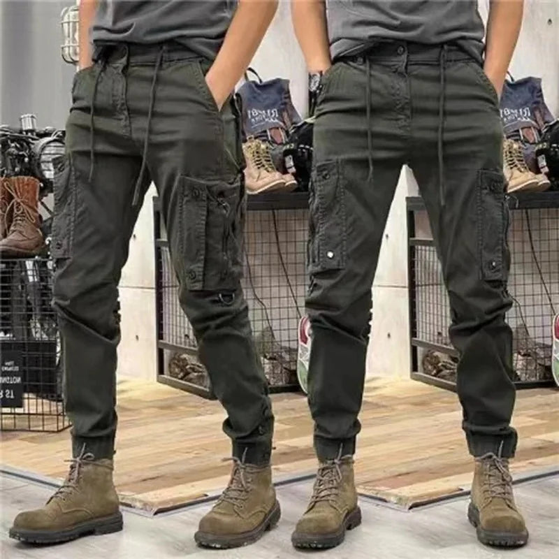 Military Tactical Cotton Cargo Pants for Mens Elastic Casual Trousers Zipper Multi-Pocket Joggers Fashion Khaki Black Army Green