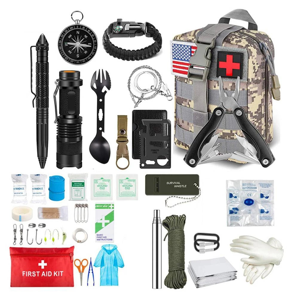 Survival Kit military Camping Multifunction Defense Equipment First Aid SOS for Wilderness Adventure With knife Thermal Blanket