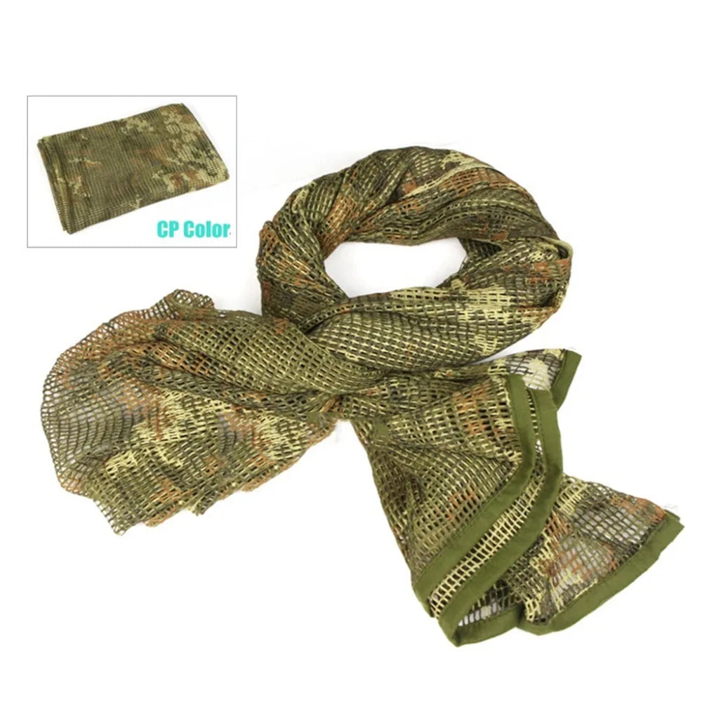 Camouflage Outdoor Scarf Tactical Mesh Breathbale Scarf Sniper Face Veil Camo Airsoft Hunting Cycling Hiking Neckerchief Mask