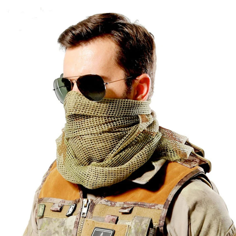 Camouflage Outdoor Scarf Tactical Mesh Breathbale Scarf Sniper Face Veil Camo Airsoft Hunting Cycling Hiking Neckerchief Mask