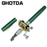 1pc Mini Portable Aluminum Alloy Pocket Pen Shape Fish Fishing Rod Pole with Fishing Reel