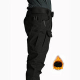 Flap Pocket Men's Fleece Straight Leg Cargo Pants, Loose Casual Tactical Pants, Mens Work Pants For Hiking Climbing