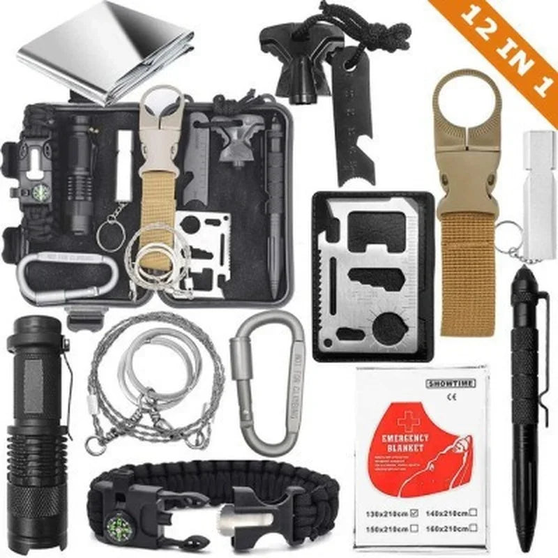 17 in 1 outdoor adventure survival bag tactical tools for camping hiking and hunting outdoor emergency survival tool bag