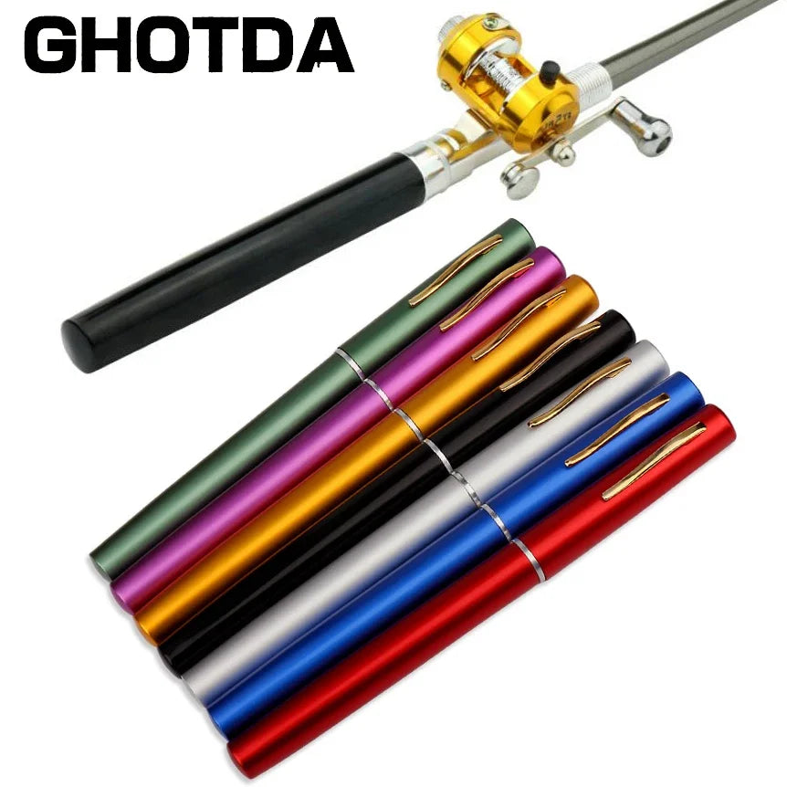 1pc Mini Portable Aluminum Alloy Pocket Pen Shape Fish Fishing Rod Pole with Fishing Reel