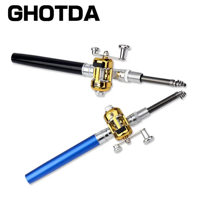 1pc Mini Portable Aluminum Alloy Pocket Pen Shape Fish Fishing Rod Pole with Fishing Reel