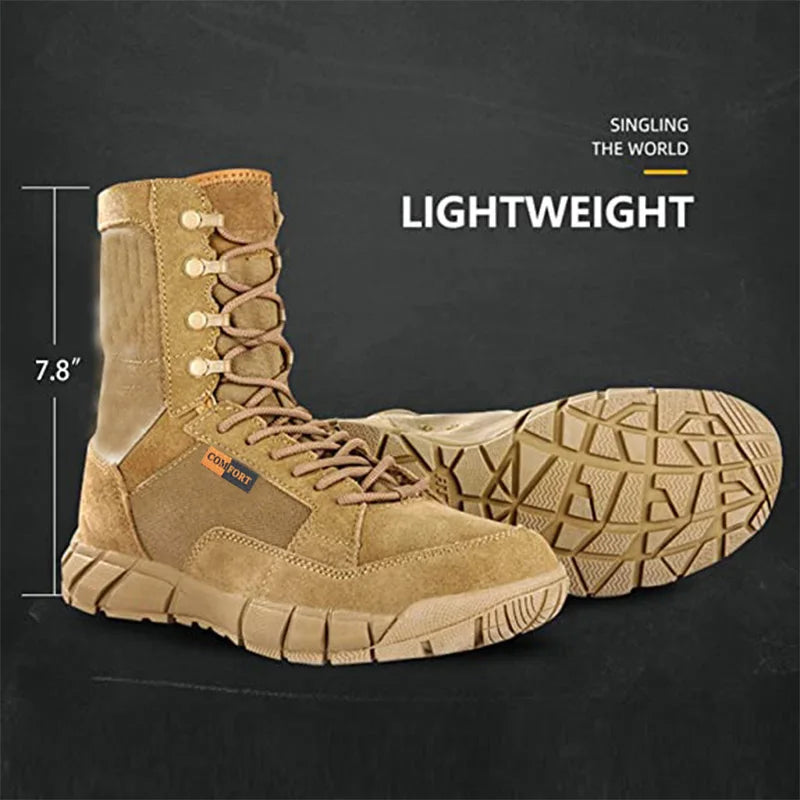 Lightweight Man Tactical Boots Combat Anti-Collision Training Lace Up Waterproof Outdoor Hiking Breathable Shoe