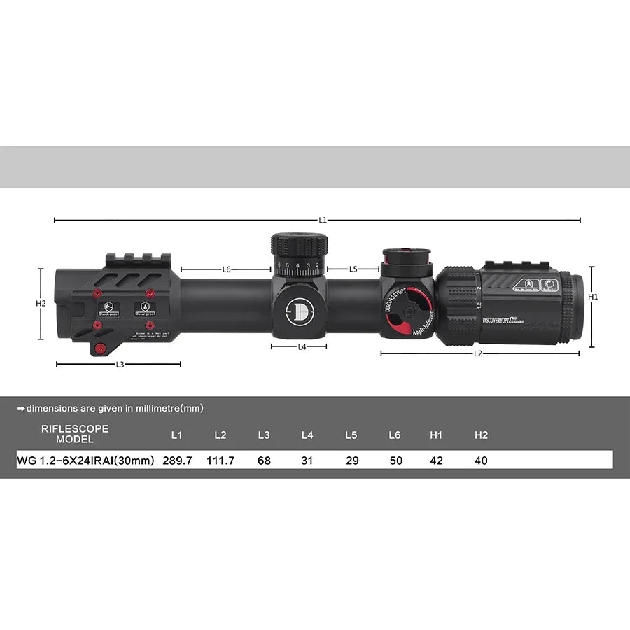 Hunting Rifle Scopes Airsoft Air Guns Sight Red Dot ,WG 1.2-6x24IRAI30mm