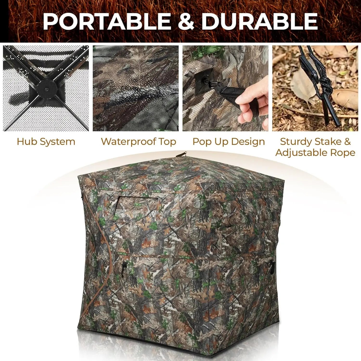 Portable and Durable Hunting Tent, Pop Up Deer Blinds, See Through Ground Blinds, 2-3 and 3-4 Person, 270 °