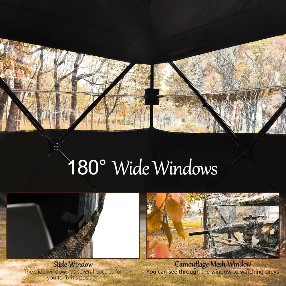 3 Person Pop up Ground Blind, Portable Hunting Blind with Mesh Windows, Carrying Bag & Ground Stakes, with Hub System