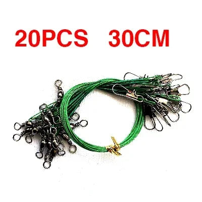 20 pcs/lot Fishing Leash Lure Fishhook Line Trace Wire Leader Swivel Snap