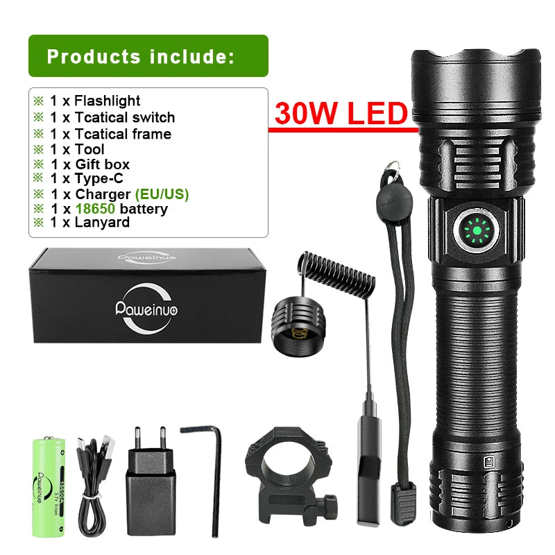 10000LM Led Flashlight Military Tactical Flashlight Long Range 3000M Ultra Powerful Led Torch Rechargeable Army Tactical Lantern