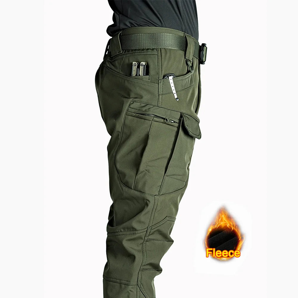 Flap Pocket Men's Fleece Straight Leg Cargo Pants, Loose Casual Tactical Pants, Mens Work Pants For Hiking Climbing