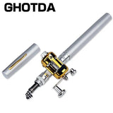 1pc Mini Portable Aluminum Alloy Pocket Pen Shape Fish Fishing Rod Pole with Fishing Reel