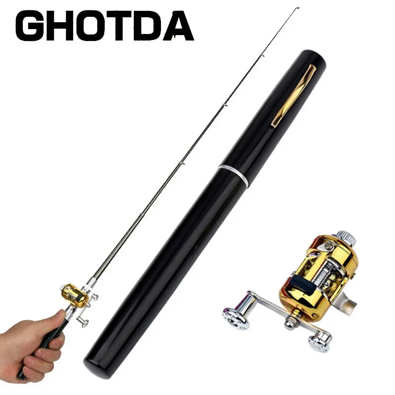 1pc Mini Portable Aluminum Alloy Pocket Pen Shape Fish Fishing Rod Pole with Fishing Reel