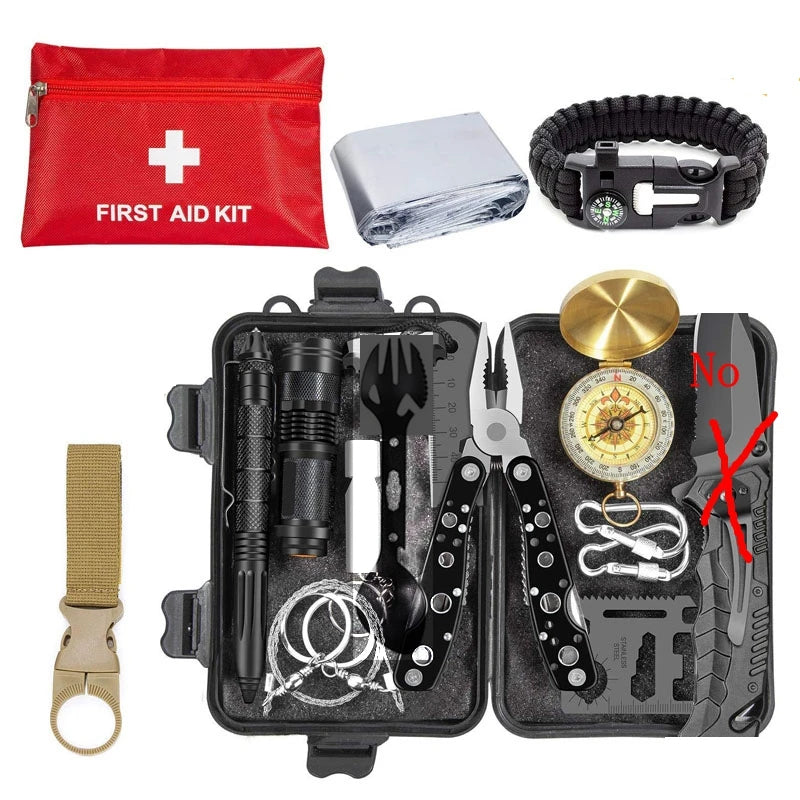 Survival Kit military Camping Multifunction Defense Equipment First Aid SOS for Wilderness Adventure With knife Thermal Blanket