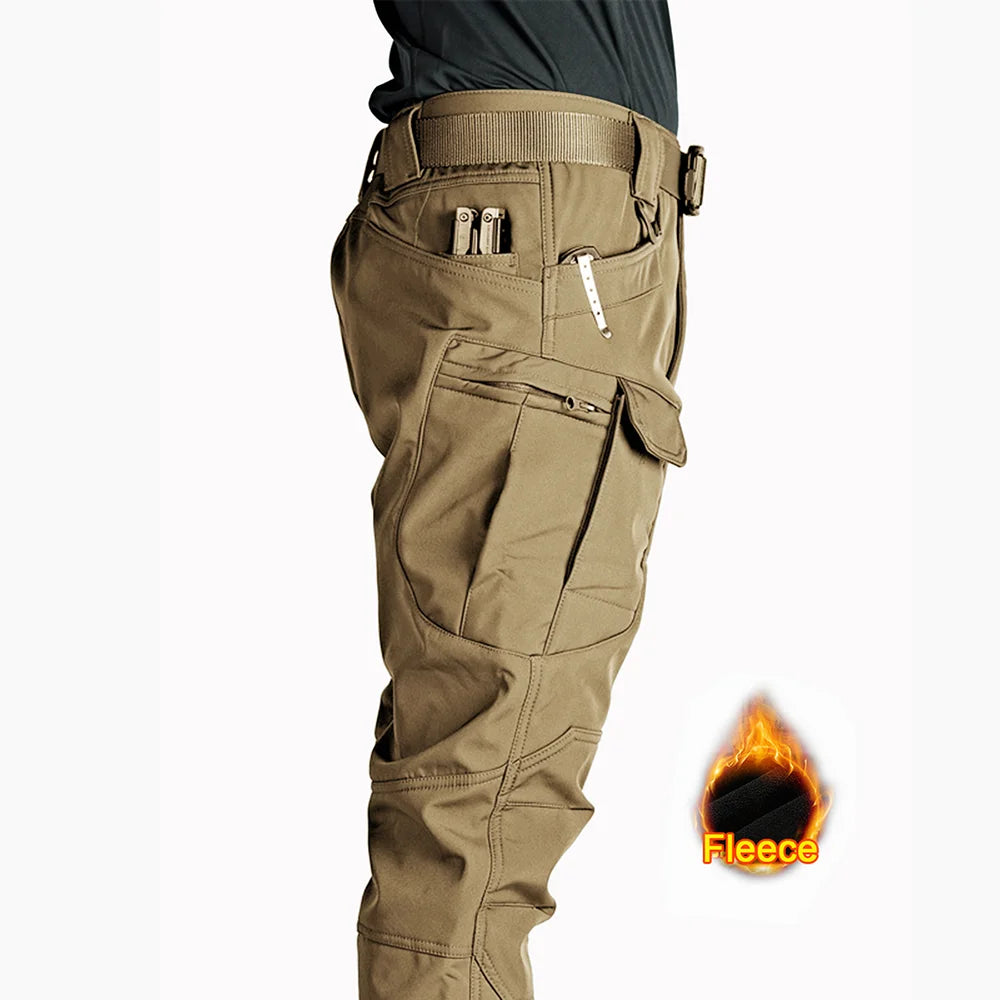 Flap Pocket Men's Fleece Straight Leg Cargo Pants, Loose Casual Tactical Pants, Mens Work Pants For Hiking Climbing