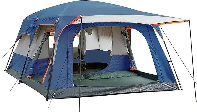 Extra Large Tent 10-12-14 Person(B) Family Cabin Tents 2 Rooms 3 Doors and 3 Windows with Mesh Straight Wall Waterproof