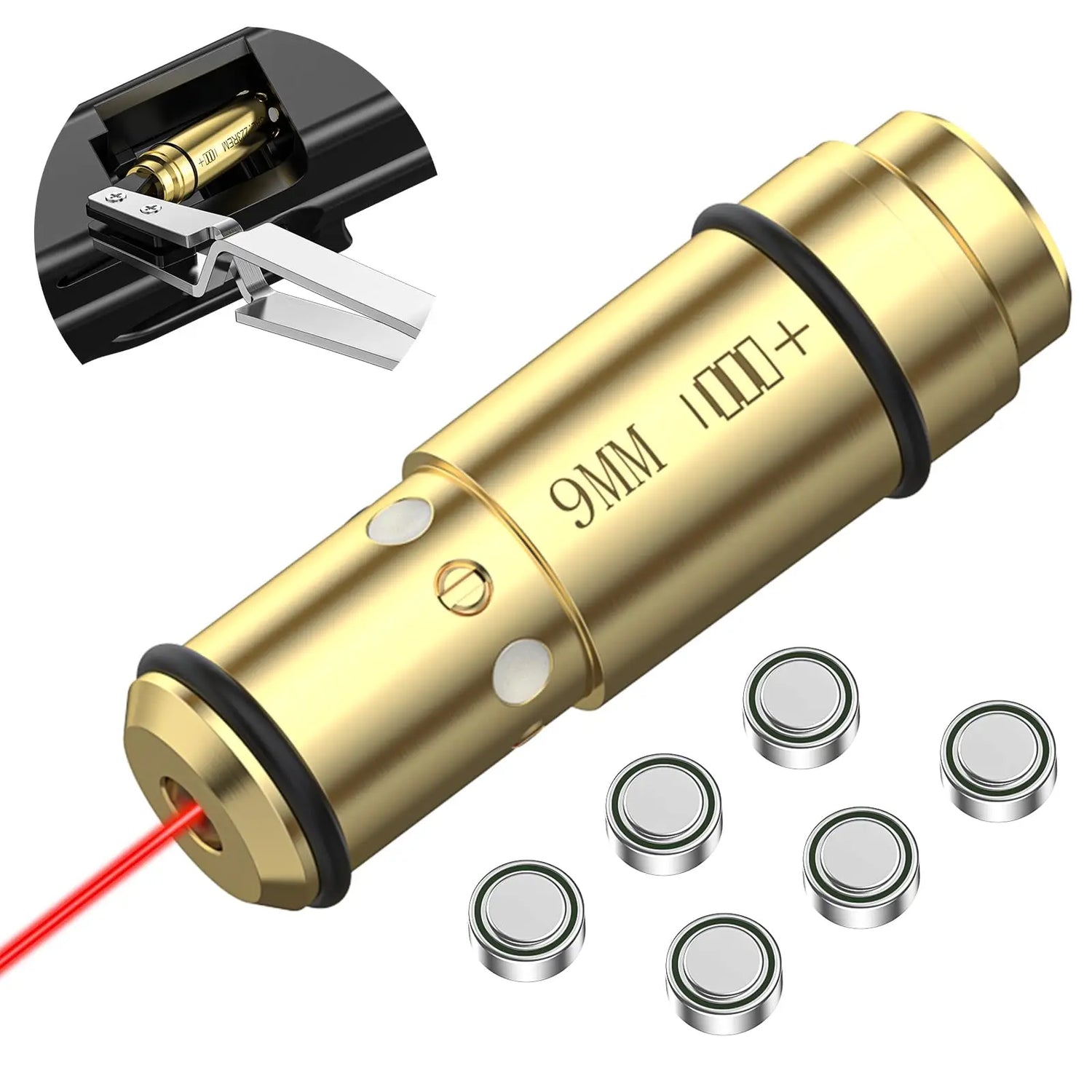 CVLIFE Bore Sight Laser 9mm Sighter with Chamber Extractor Tool and 6 Batteries Red Laser Zeroing Boresighter O-Rings