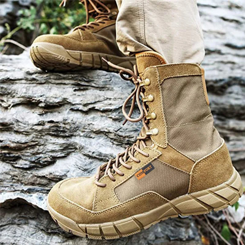 Lightweight Man Tactical Boots Combat Anti-Collision Training Lace Up Waterproof Outdoor Hiking Breathable Shoe