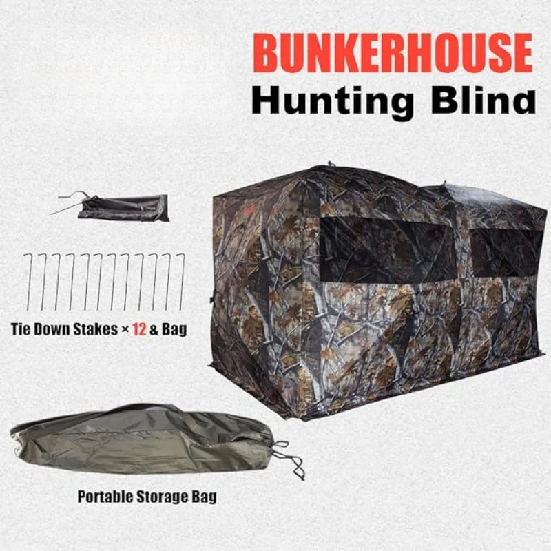 Bunkhouse Pop Up Portable 6 Person Side-by-Side Hunting Blind, Footprint: 140