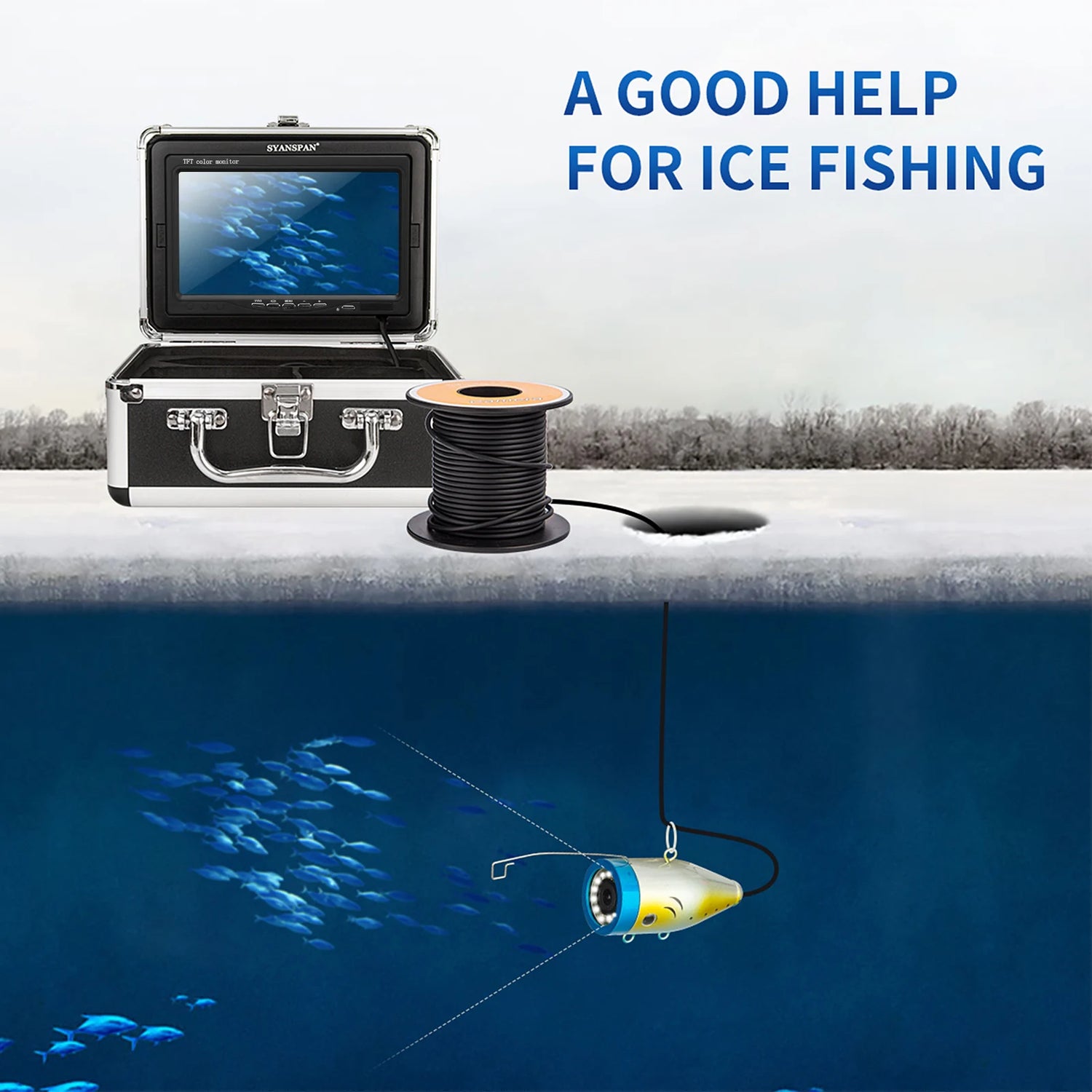 7 Inch 1200TVL Underwater Fishing Camera Fish Finder 12 White LED Lamps 15M for Ice Sea Fishing