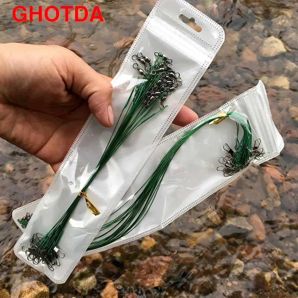 20 pcs/lot Fishing Leash Lure Fishhook Line Trace Wire Leader Swivel Snap