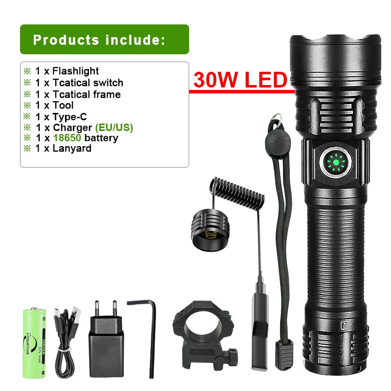 10000LM Led Flashlight Military Tactical Flashlight Long Range 3000M Ultra Powerful Led Torch Rechargeable Army Tactical Lantern