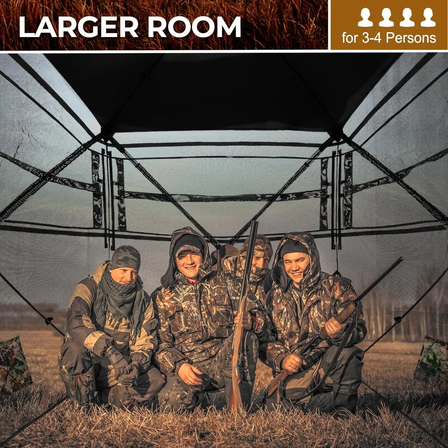 Portable and Durable Hunting Tent, Pop Up Deer Blinds, See Through Ground Blinds, 2-3 and 3-4 Person, 270 °