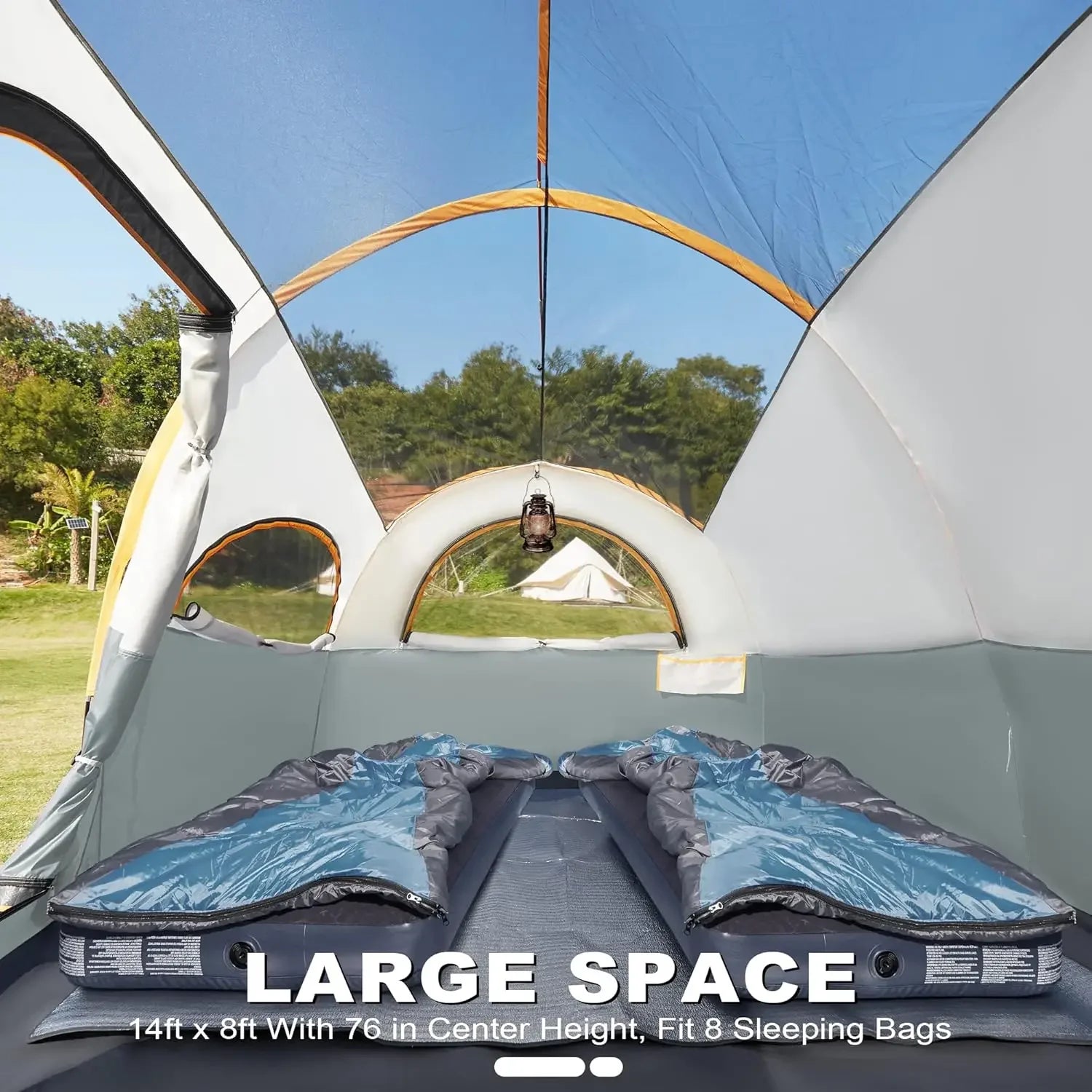 8 Person Tent for Camping, Waterproof Windproof Family Tent with Rainfly, Divided Curtain Design for Privacy Space, Portable wit