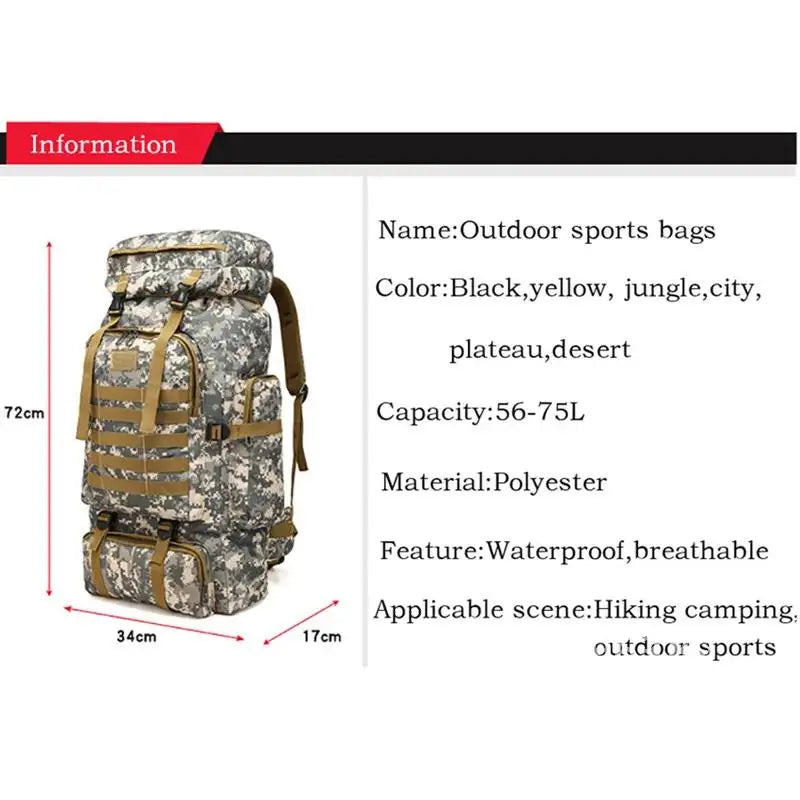 Outdoor Camouflage Men's Backpack, Large Space Waterproof Outdoor Military Backpack, Men's Travel Backpack, Hiking Backpack