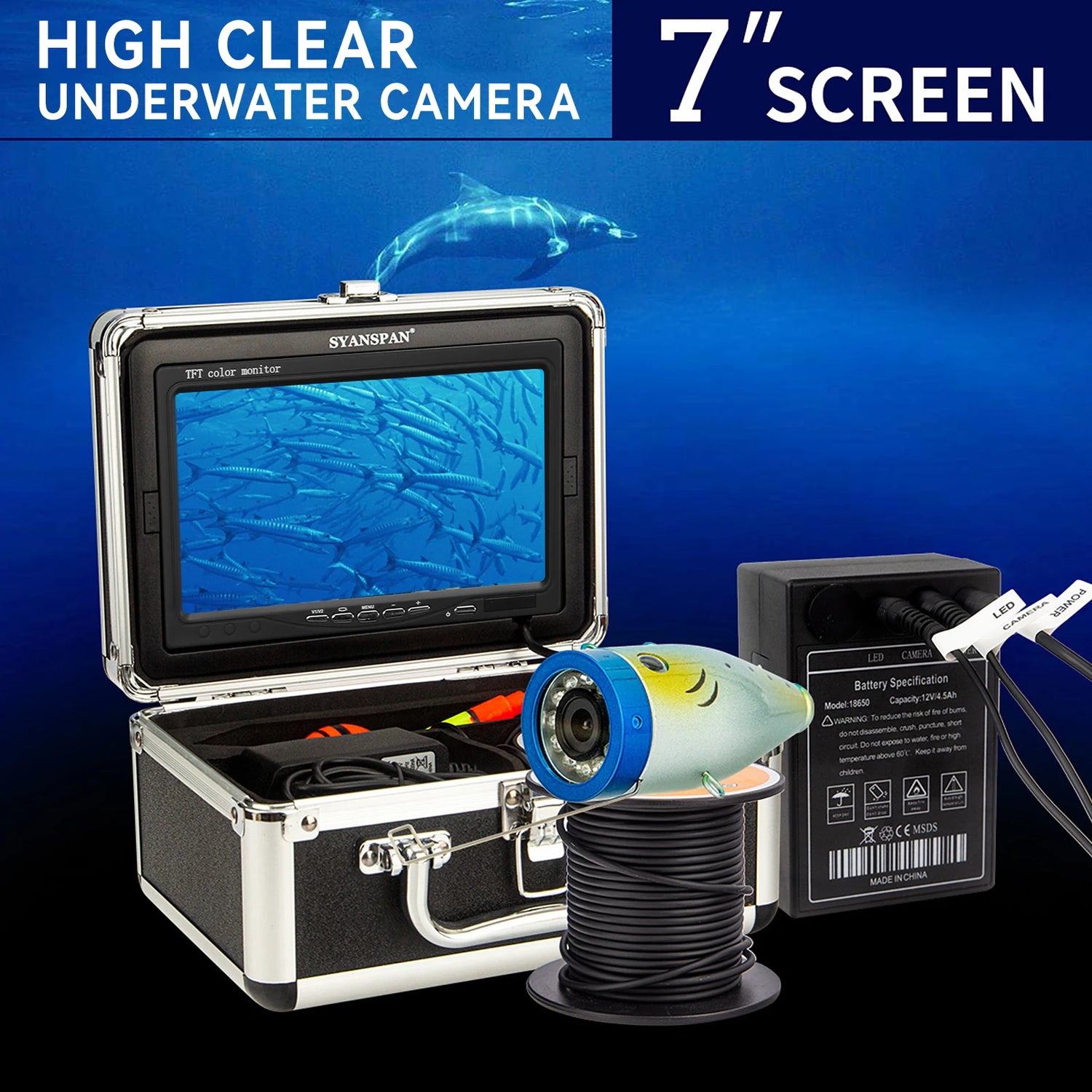 7 Inch 1200TVL Underwater Fishing Camera Fish Finder 12 White LED Lamps 15M for Ice Sea Fishing