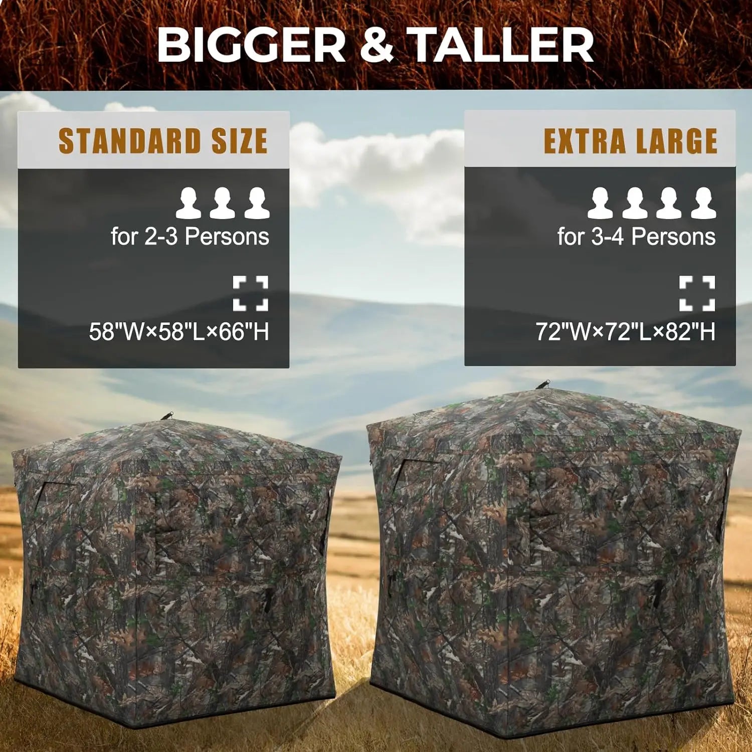 Portable and Durable Hunting Tent, Pop Up Deer Blinds, See Through Ground Blinds, 2-3 and 3-4 Person, 270 °